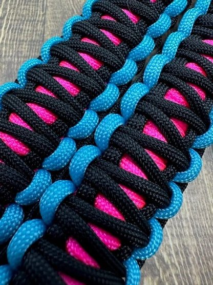 Neon Pink Neon Turquoise, Black grab handles paracord - Krawlergrips