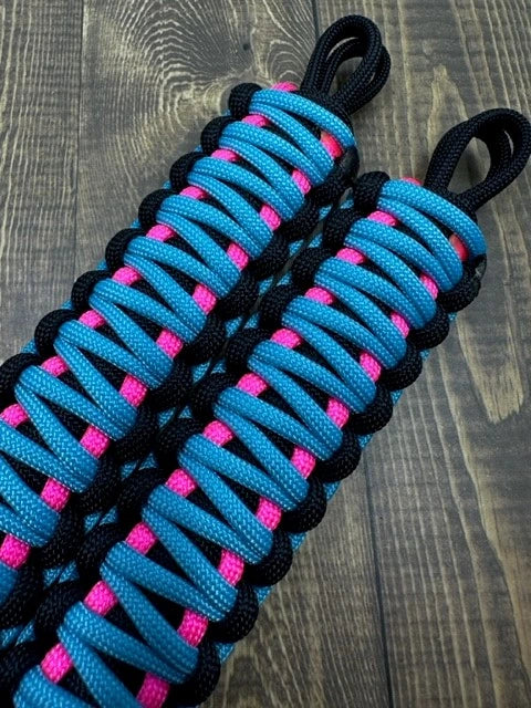 Neon Pink Neon Turquoise, Black grab handles paracord - Krawlergrips