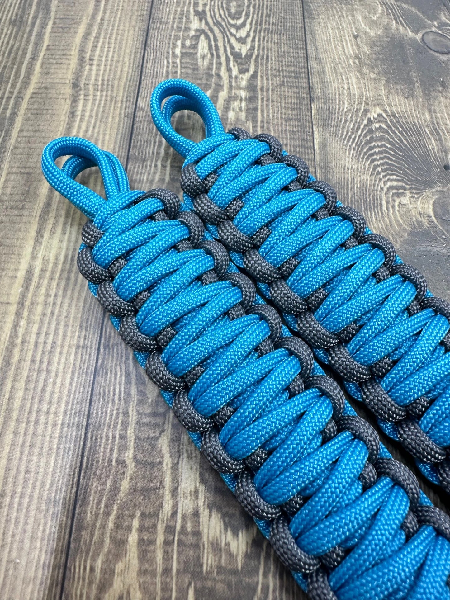 Neon turquoise charcoal grey paracord - Grab Handles - Krawlergrips