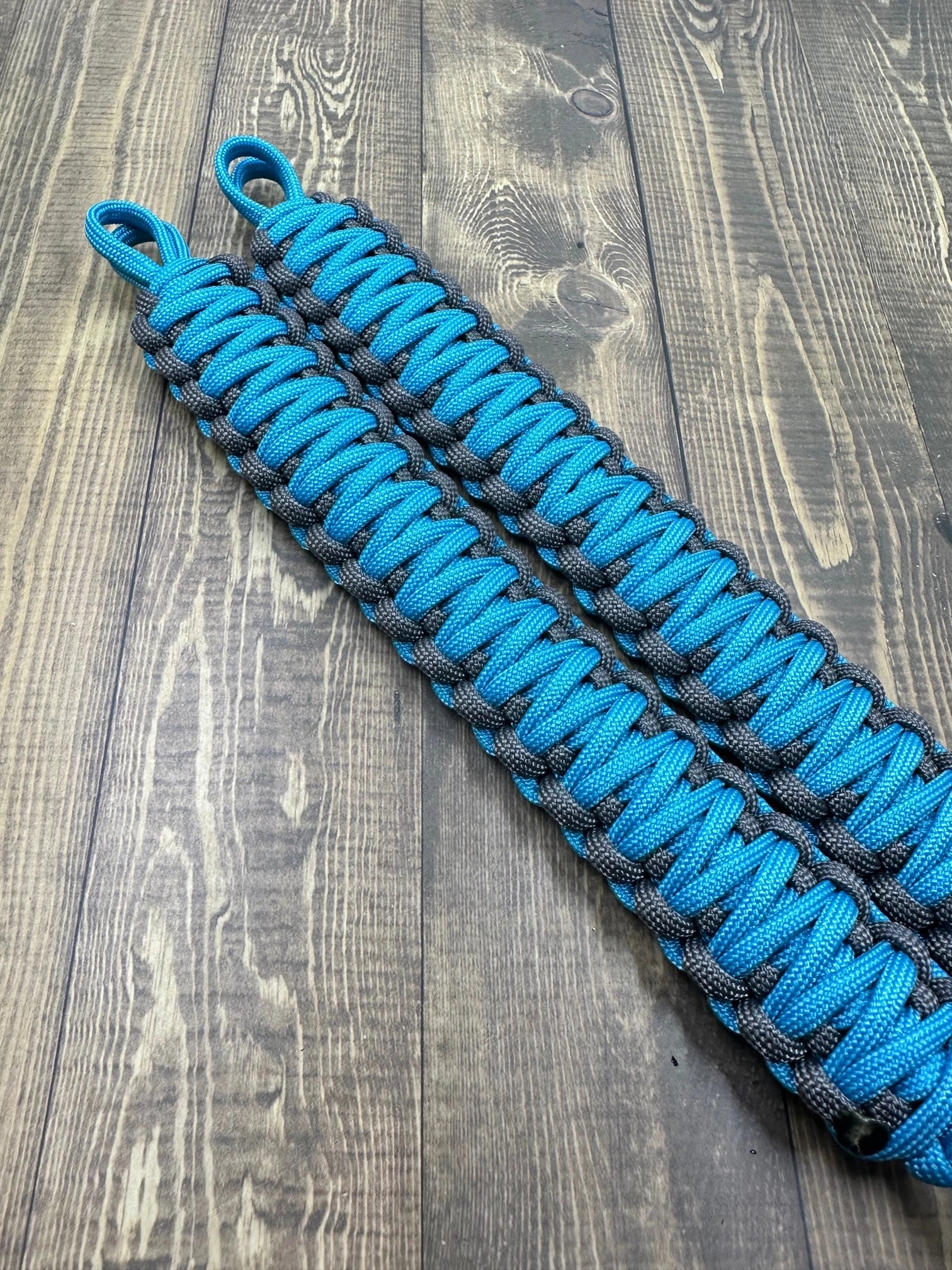 Neon turquoise charcoal grey paracord - Grab Handles - Krawlergrips